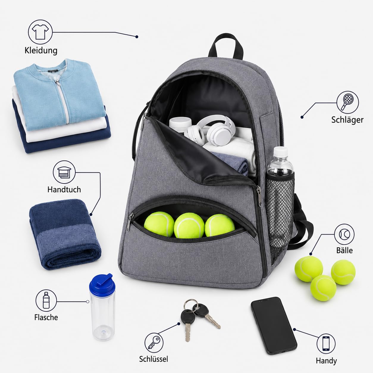 Tennisrucksack Kinder Damen mit Schuhfach, Kompakter Sport Rucksack für Tennis, Badminton und Padel, Leichte Tennistasche Kinder für Mädchen, Frauen und Jugendliche, Schlägertasche für Tennisschläger