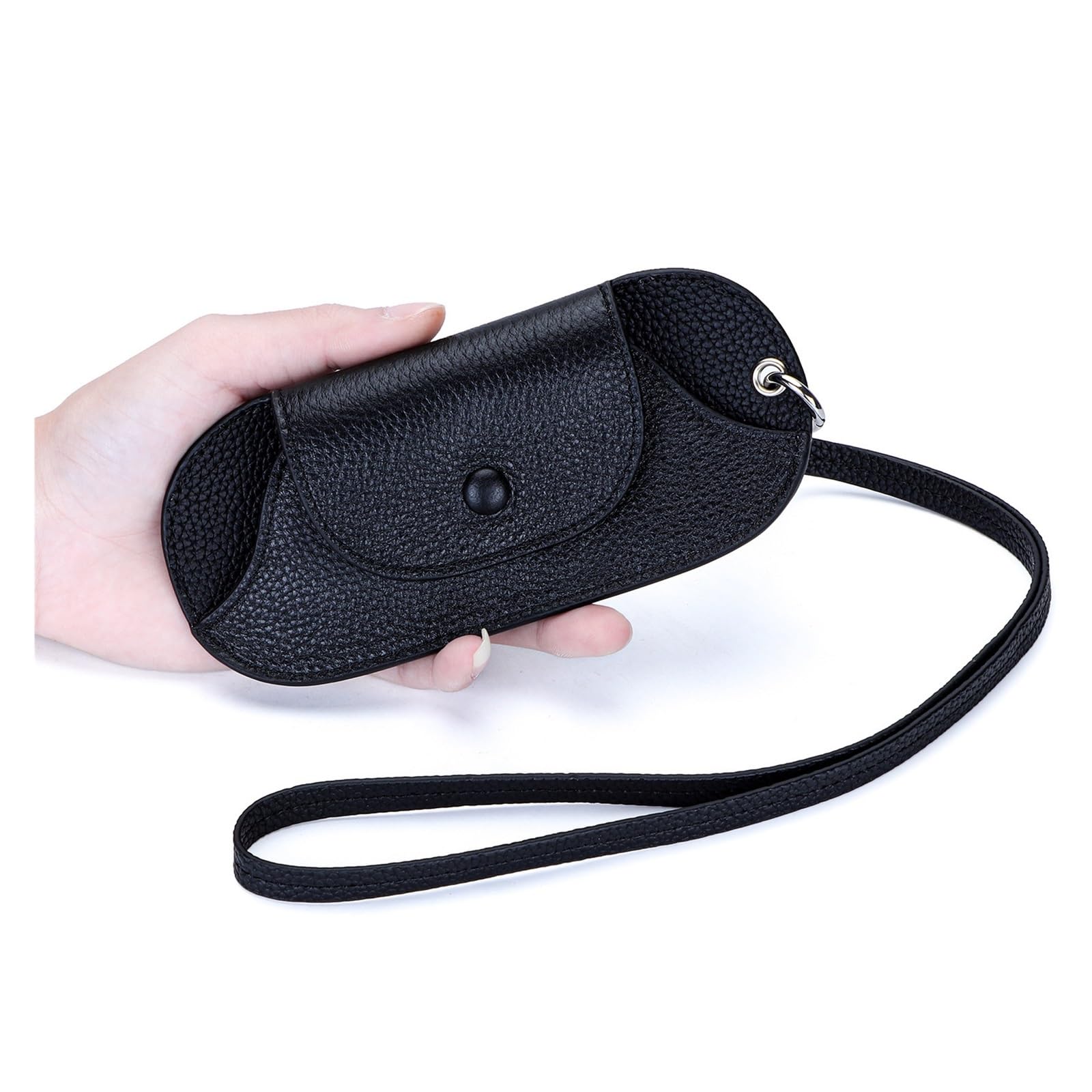 Funda de Gafas Blanda de Cuero Genuine Leather Magnetic Glasses Pouch Case with Neck Strap Cowhide Sunglasses Reading Holder