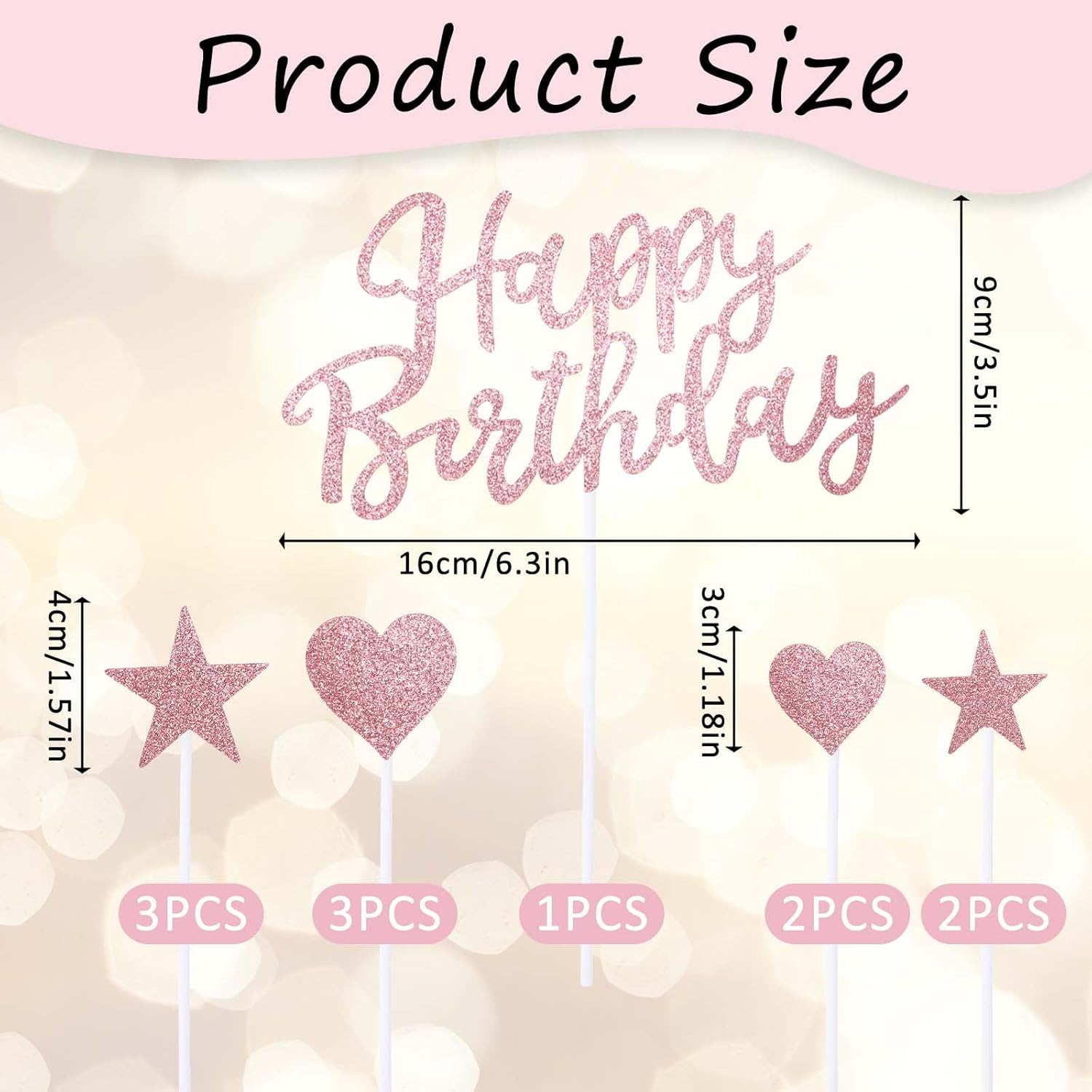 11Pcs Happy Birthday Cake Topper, Cake Topper Decorations for Birthday Party Decoration Ideas, Cake Topper Decorations with Star and Heart Decoration for Your Family and Friends
