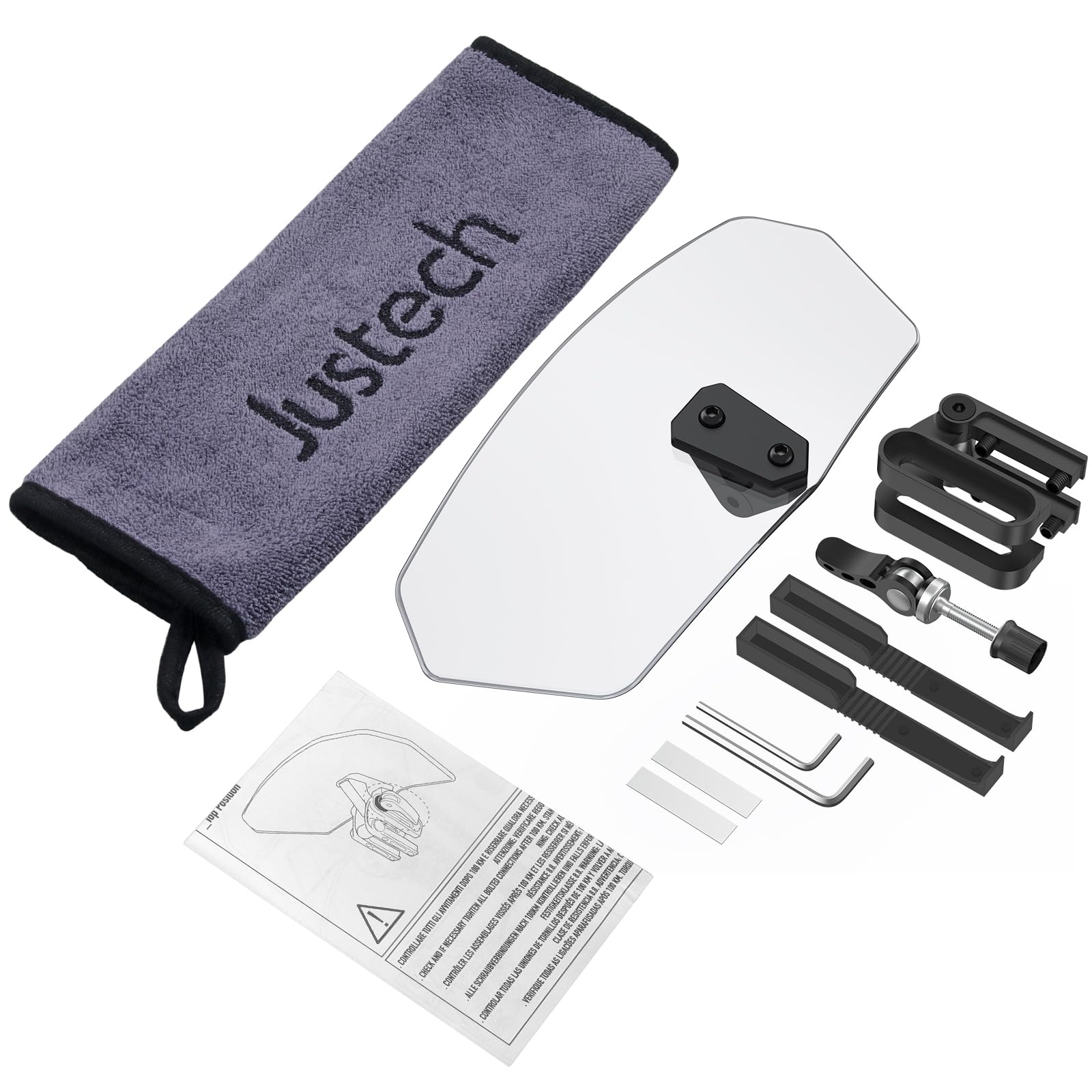 Justech Parabrezza Moto Spoiler di Estensione Parabrezza del Vento con Clip Regolabile Cupolino Spoiler Parabrezza Prolunga Deflettore Universale per Moto -Staffa Nera