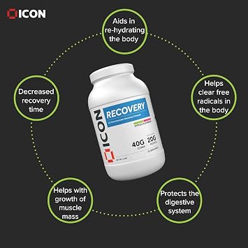 ICON Nutrition Recovery Post Workout Protein Powder – Apple & Raspberry, Muscle Recovery, Whey Protein Supplements, Carbohydrates, Glutamine, Leucine and Vitamin C, D & E – 2.3kg (30 Servings)