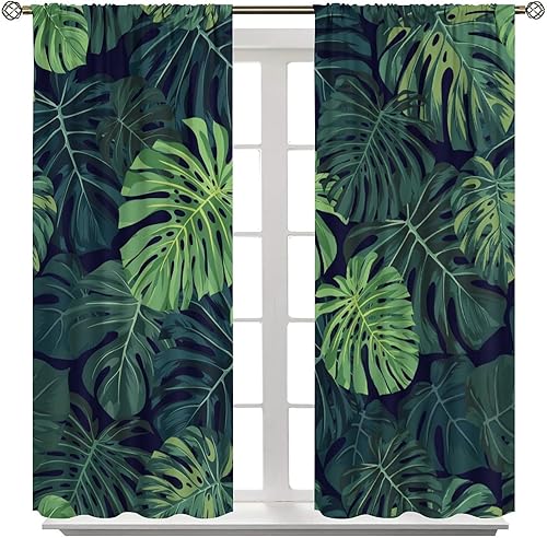 Miniatura 8 de Cortinas opacas de hojas verdes, plantas tropicales de selva, hojas, impresión artística para sala de estar, dormitorio, cocina, decoración con