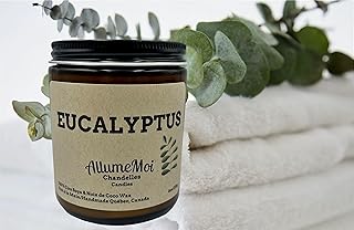 Eucalyptus Scented Soy Candle, Spa Relaxing for Her, Hand Poured Candle, Natural, 4oz, 8oz Amber Jar, Wax Melts, AllumeMoi Candles Québec (8oz)
