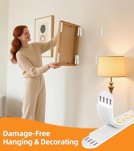 Miniatura 3 de Tiras Grandes para Colgar Cuadros de Servicio Pesado (XL/16 Libras) 16 Pares/32 Tiras Sin Daños en la Pared, Colgadores Adhesivos para Cuadros Sin