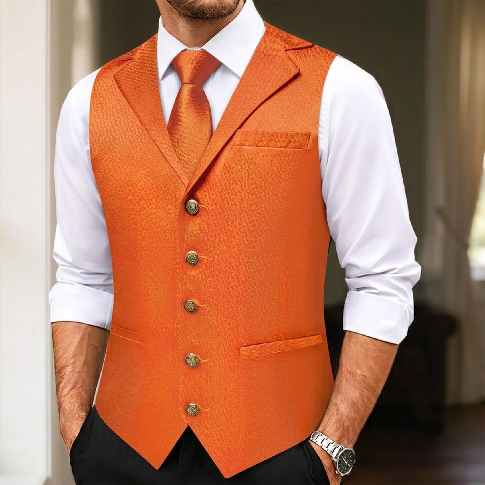 YourTies Set di cravatte da uomo con colletto a scialle, in seta, formale, gilet, fazzoletto, gemelli, spilla da bavero, per feste e matrimoni