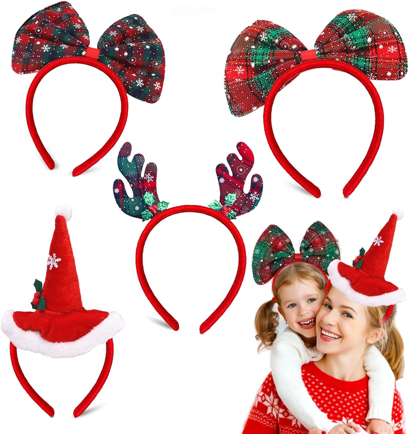 Christmas Headbands, 4 Pcs Christmas Costume Headwears, Christmas Head Topper for Christmas Party Supplies, Christmas Hair Hoops Christmas Party Favors Cosplay Costumes Accessories
