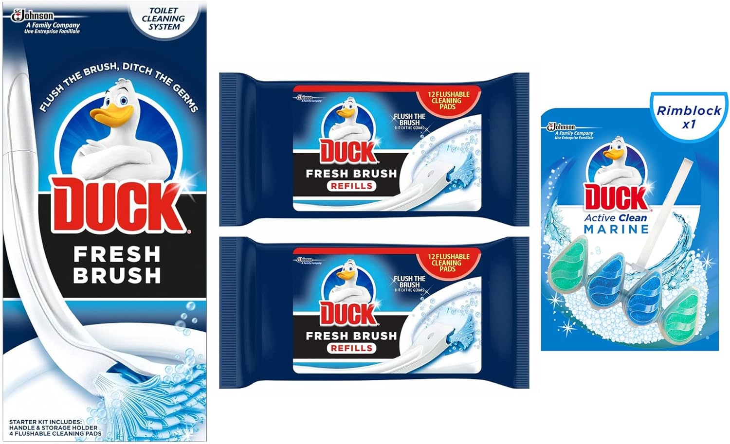 Toilet Duck Fresh Brush with Holder, 2X Duck Fresh Brush Refill (2X 12