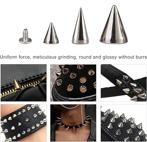 Miniatura 2 de ALLOYGOLD 70 juegos de picos de cono de varios tamaños remaches de tuerca grandes medianos y pequeños clavos de metal para árbol de estilo punk