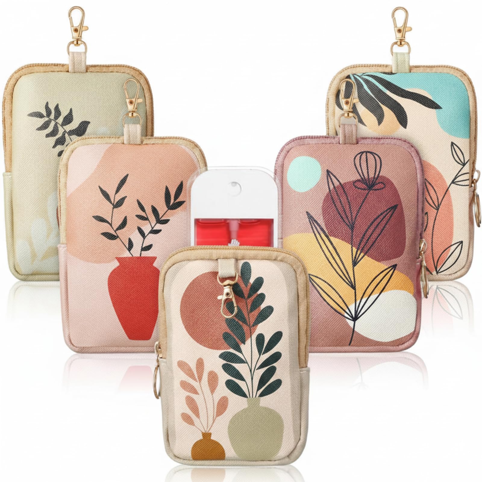Kacctyen 5 Pcs Boho Hand Sanitizer Holder, Zippered Pouch with Snap Hook