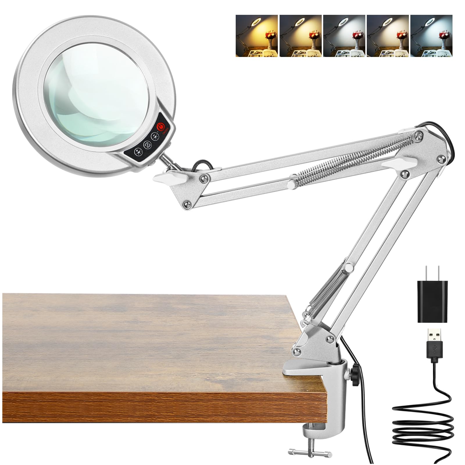 Loupe x10 avec lumière support en verre véritable lampe de table LED