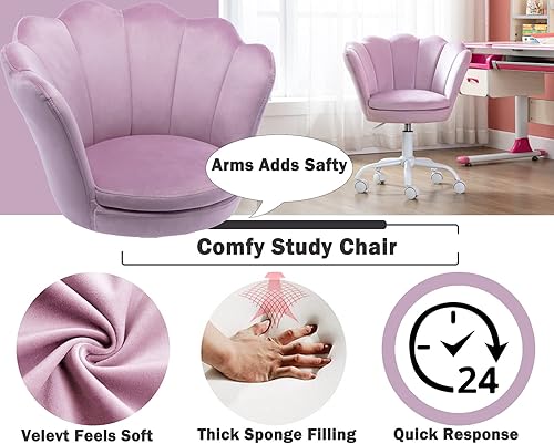 Miniatura 6 de DM - Silla de escritorio para niños, ergonómica, de lectura, ajustable, silla de computadora para estudiantes, linda y moderna tapizada de Púrpura