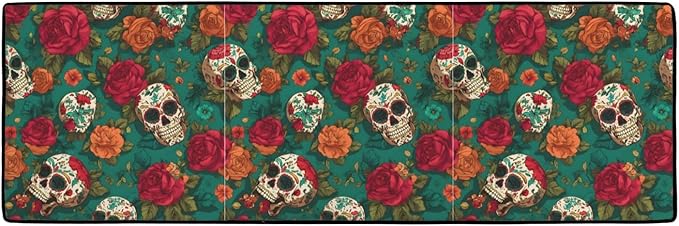 Sugar Skulls and Red Roses Kitchen Mats for Floor, Kitchen Rugs Non Slip Washable, 48