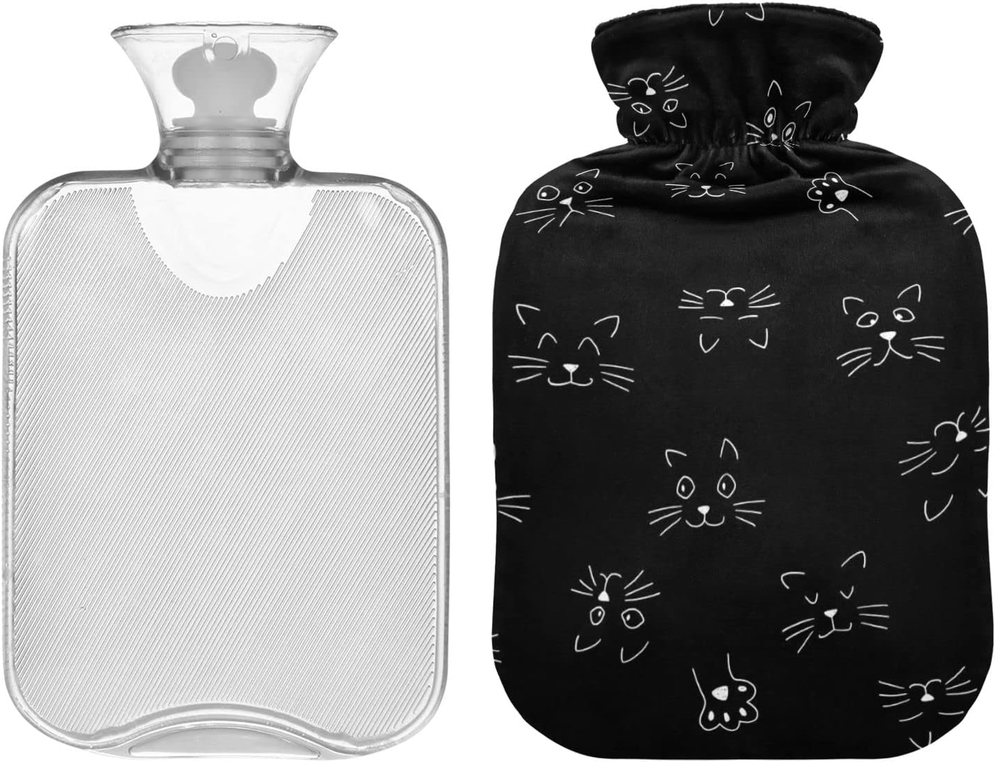 Kigai Cute Cat Face Hot Water Bottles with Soft Cover Clear