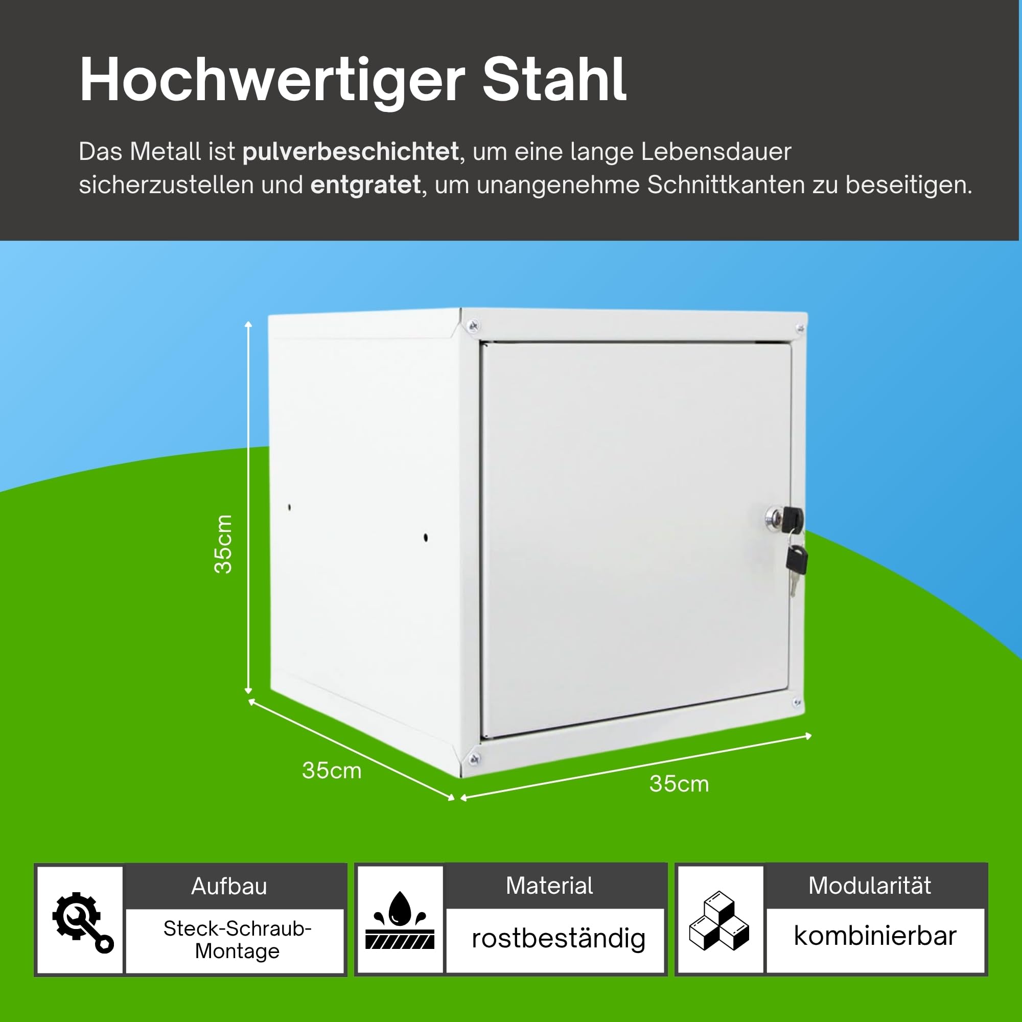 PROREGAL Schließfachwürfel Cubic HxBxT 35x35x35cm Grau Schließfachschrank Metallspind Wertfachschrank Umkleideschrank