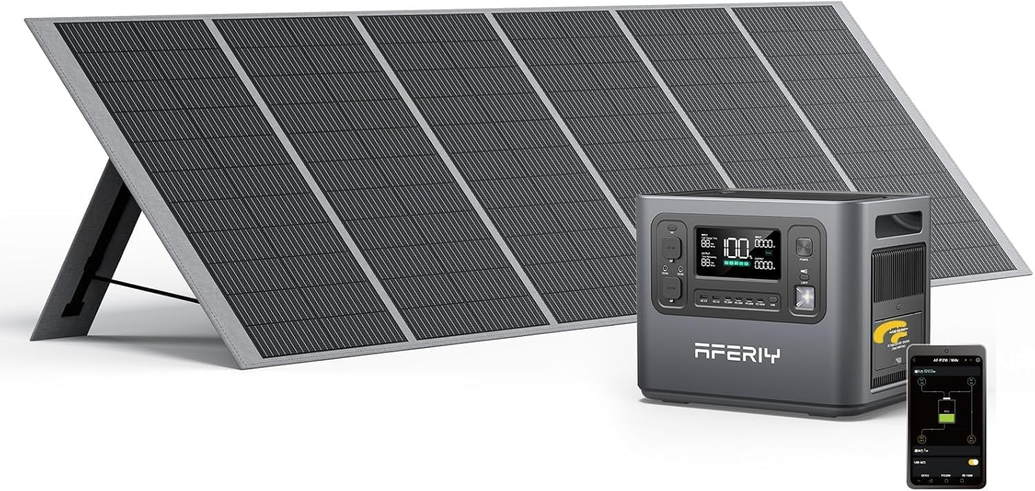 AFERIY Generador Eléctrico Portátil De 2400 W Con Panel Solar De 400 W, Estación De Alimentación 2048 Wh, 3 Salidas Ca 2400 W (4800 W Pic), 220 V-240 V, Central Eléctrica Portátil Para Camping