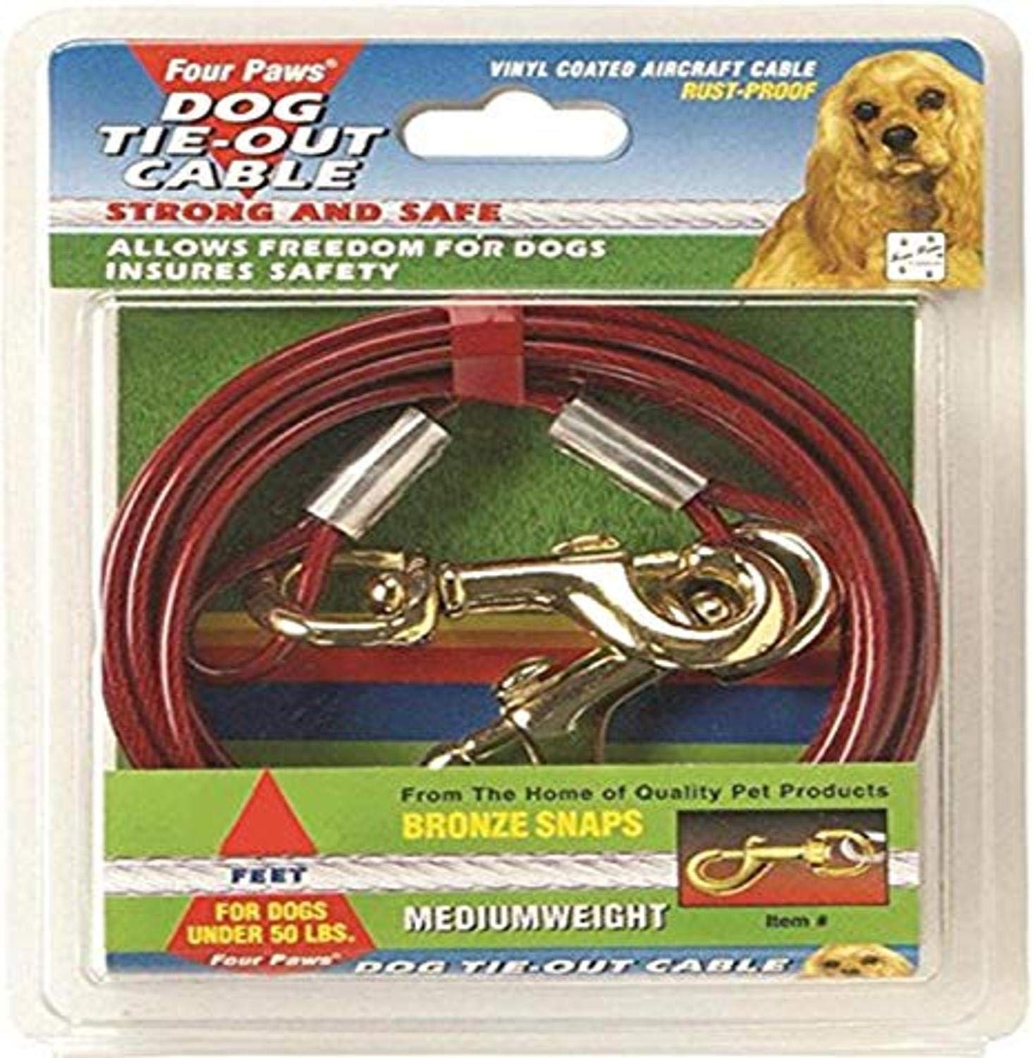 FOUR PAWS Products 456900 Red Cable Dog Tieout, 10-Feet