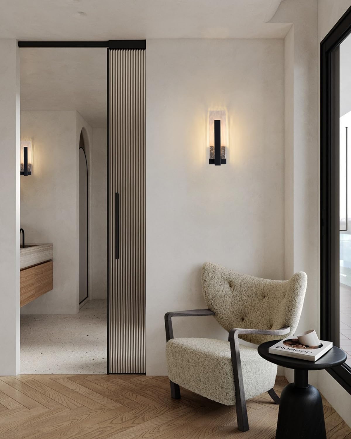 Modern LED Wall Sconce, 12W Dimmable Indoor Wall Lights, Black Hardwired Wall Lamps Wall Mount, Bathroom Vanity Light for Hallway, Bedroom, Living Room, 3000K Warm White