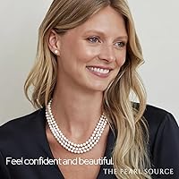 Vista 6 de The Pearl Source Collar de perlas cultivadas de agua dulce blancas de triple hebra para mujer de 18-19-20" de longitud matinal, Perla, Perla