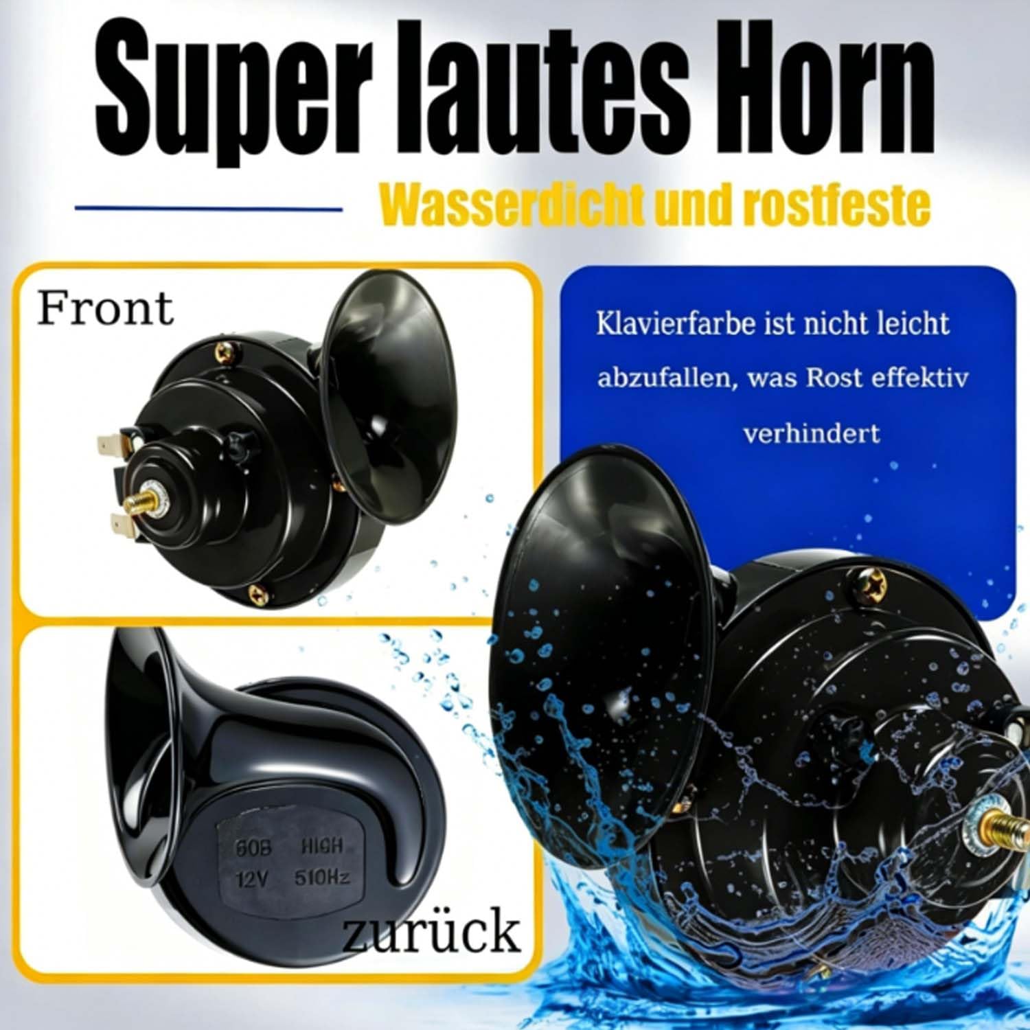 2 trombe a chiocciola da 300 dB, elettriche a chiocciola da 12 V, trombe super potenti, impermeabili, universali per auto, camion, moto, barche, nere