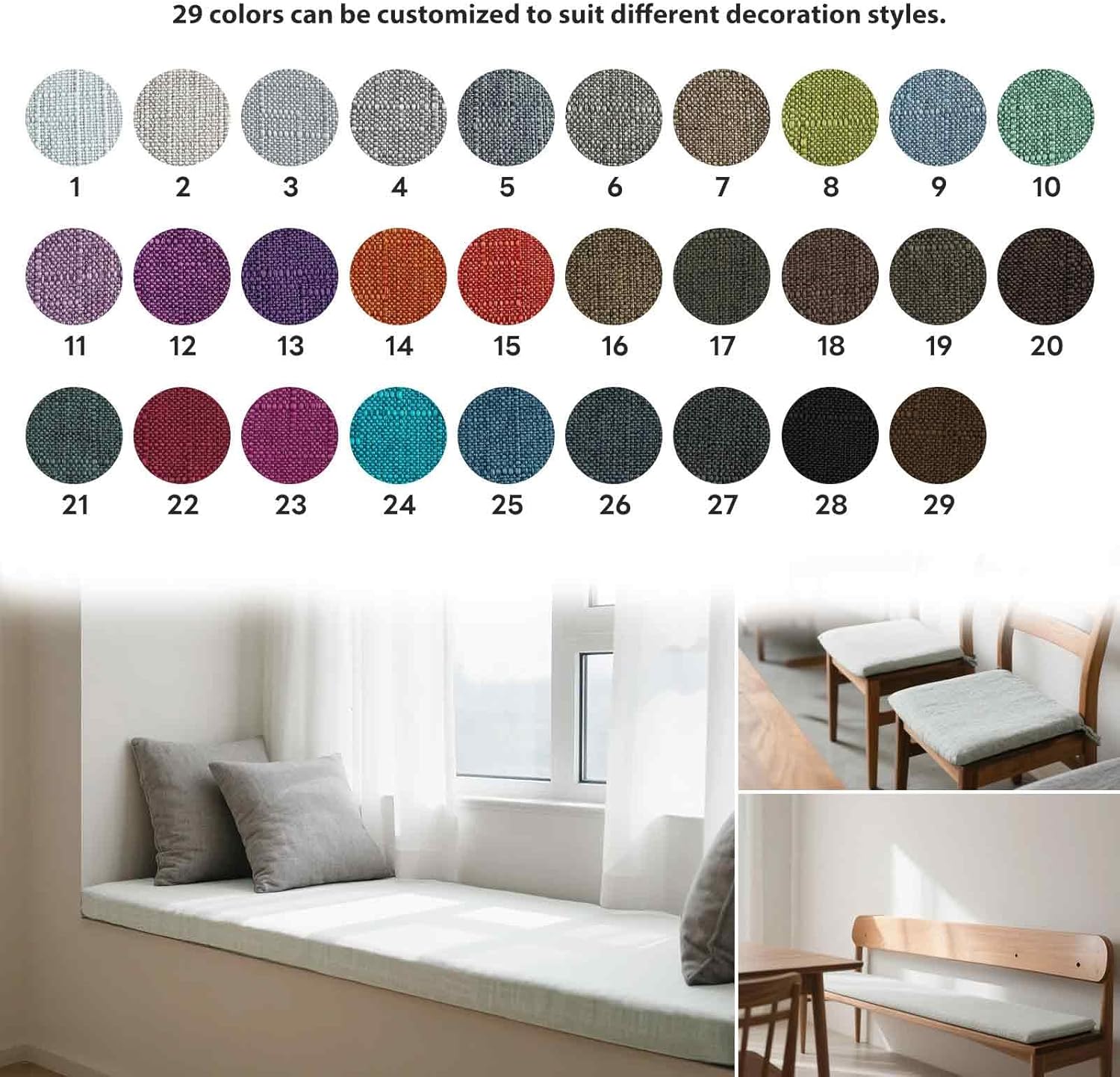 Sauna Cushion 3x48x24in Linen-Style Polyester Fabric – 50D Foam, Medium-Firm. Custom Cut to Your Dimensions Foam for Bench Cushion Dollar -Dark Grey Blue.