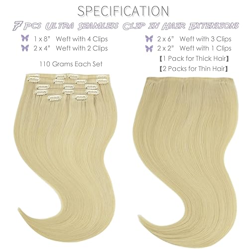 Vista 373 de Lacer Extensiones de cabello humano con clip, de doble trama, cabello brasileño de cabeza completa, color negro azabache, extensiones de cabello