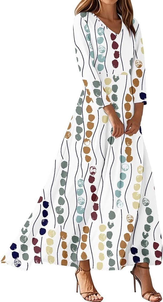 Floral Dress for Women Graduation Wedding Hawaiian Outfits Lightweight Wrap  Vintage Travel Ruffle Baggy Gauze Maxi Three Quarter Length Sleeve V Neck  Dress 4-White X-Large at Amazon Women's Clothing store