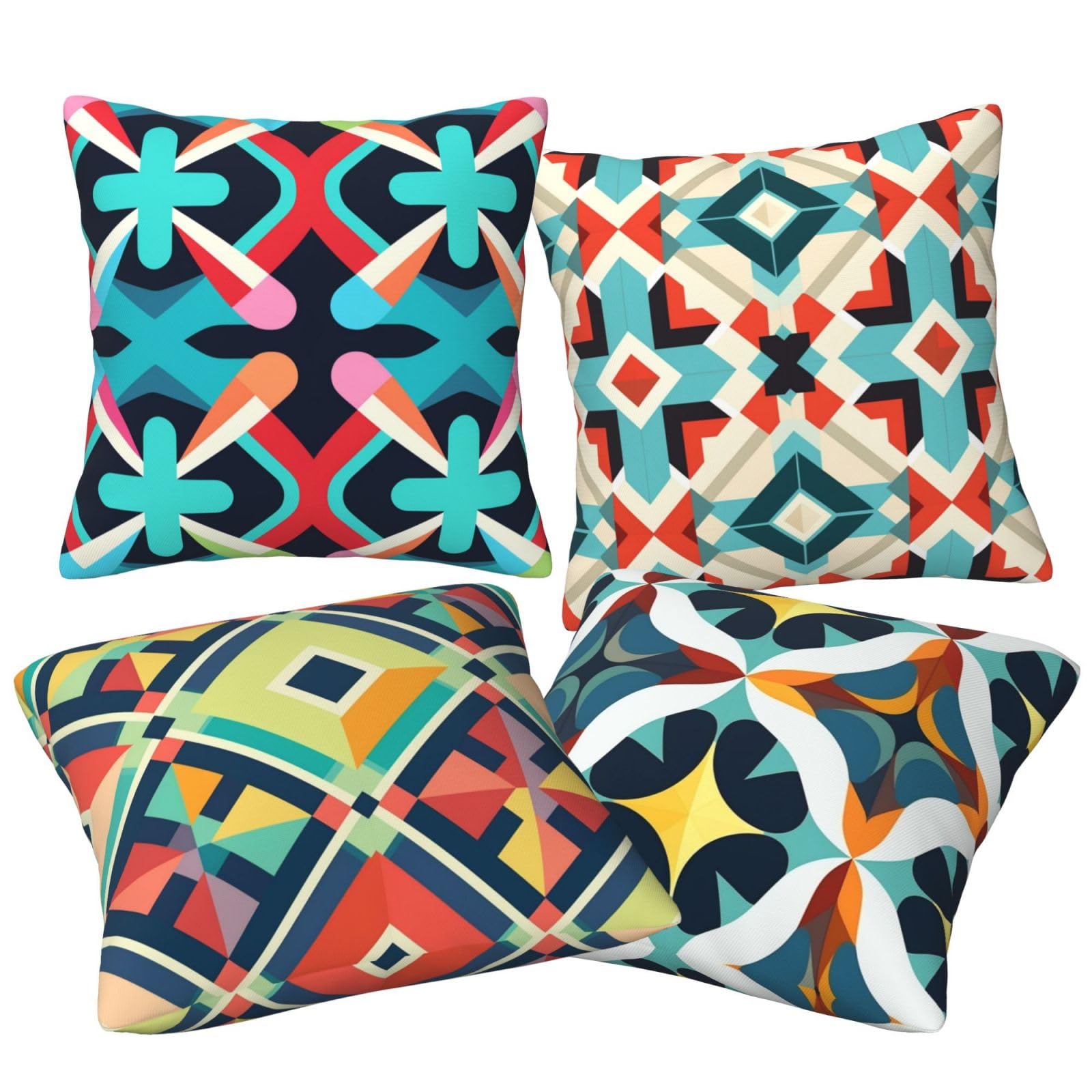 Housse de Coussin 45x45cm Lot de 4 Coussins décoratifs Mandala Peluche Courte Carré Taie D'Oreiller Fleur Housse Coussin with Invisible Zipper,pour Canapé Jardin Oreiller d'Extérieur Décor18x18in