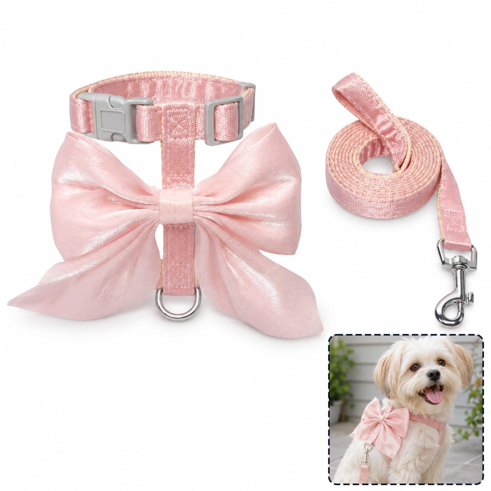 Mistillion Pink Big Bow Tie Cat Harness and Lead Set, Escape Proof Soft Adjustable Harness Leash for Small Medium Cats Puppies Small Dogs