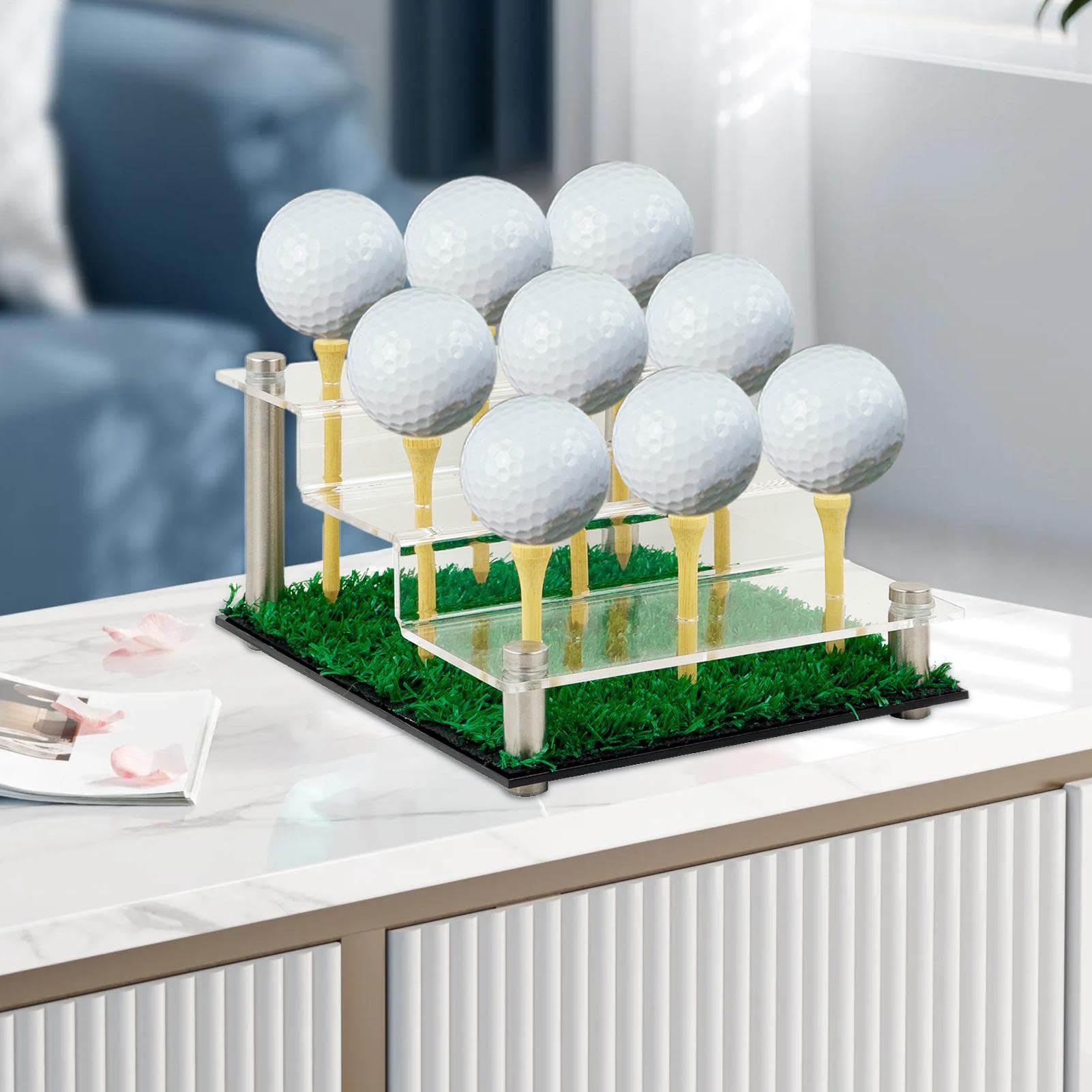 Bandeja acrílica para pelotas de golf, soporte transparente para exhibición de nueve bolas, soporte para equipos deportivos, organizador de presentación decorativo, elegante estante de colección