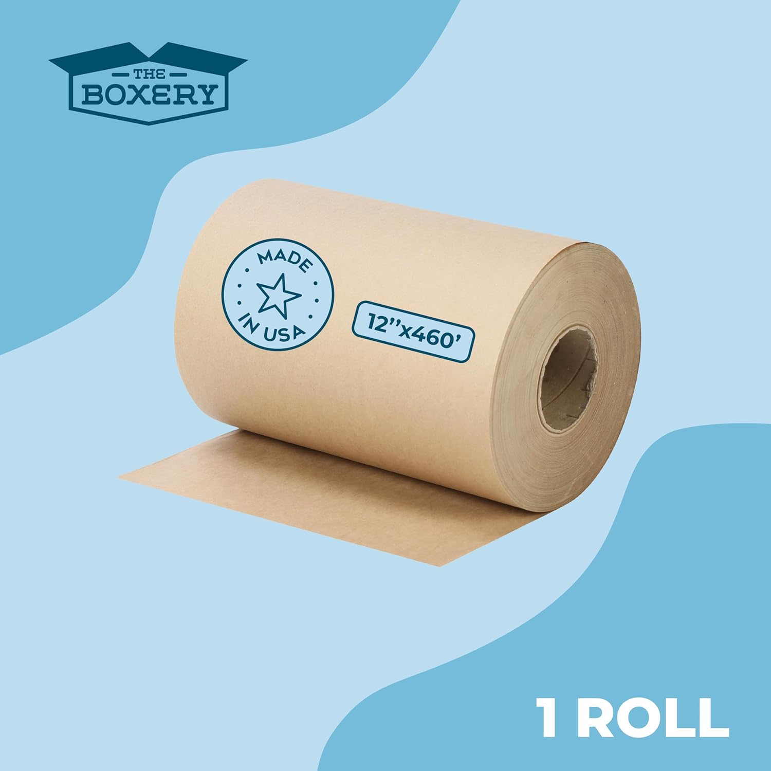 The Boxery Kraft/Brown Kraft Paper Roll, 12” x 5520” (460’)-70lb. Thickness Extra-Heavy Duty Brown Wrapping Paper,Natural Kraft Packing Paper,Void Fill,Arts and Crafts,Bulletin Boards, Gift Wrapping