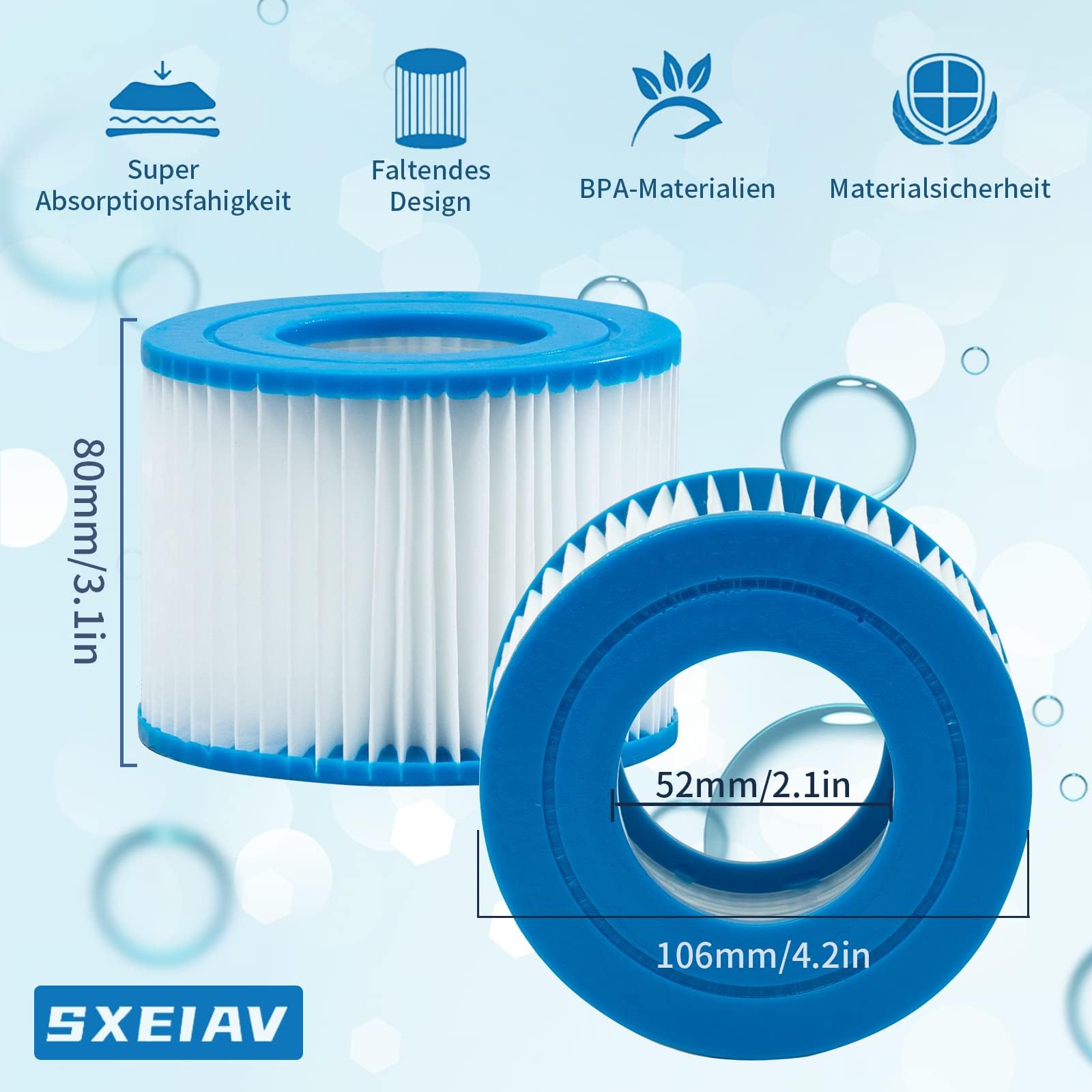12 Stück Filter Cartridge VI, Typ VI Spa-Filter für Bestway Flowclear Pool Filter, für SaluSpa 90352E, Spa Filterkartuschen für Miami, für Vegas, für Monaco