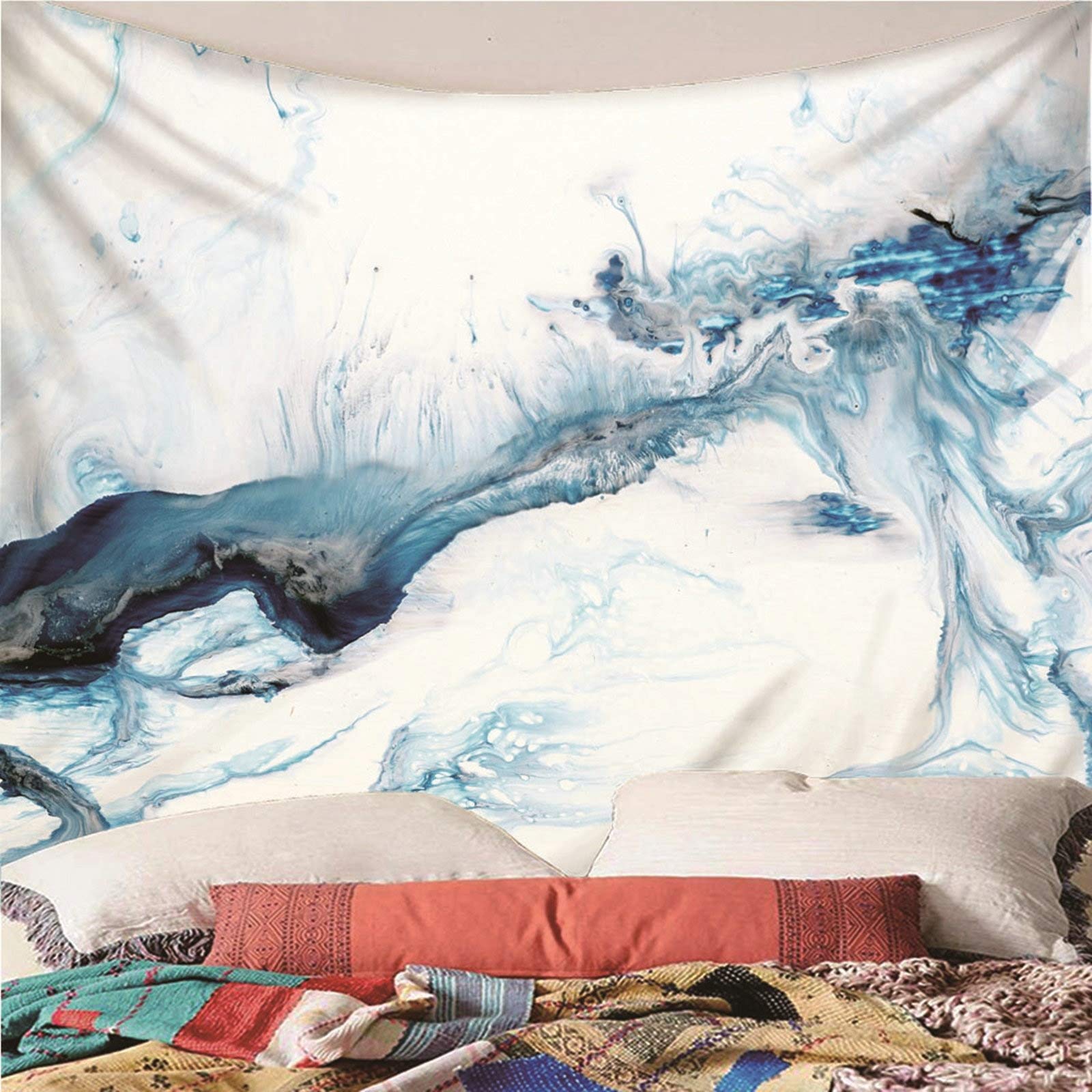 Aeici Tapiz Tela Muro Playa, Manta Tapiz Tapiz de Pared Patrón de mármol Tapiz- Blanco Azul, 260x240CM