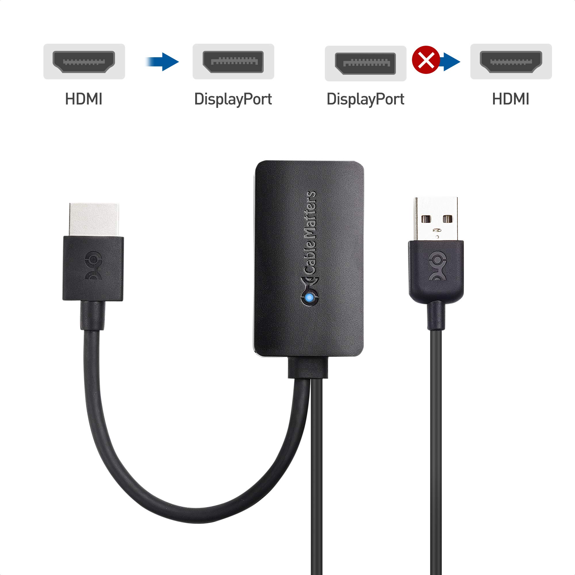 Cable Matters Adaptateur HDMI vers DisplayPort pour Ordinateurs de Bureau et Portables (HDMI 2.0 vers DisplayPort 1.2) résolution vidéo de 4K 60Hz - Non Compatible avec PS5 ou Xbox Series X/S