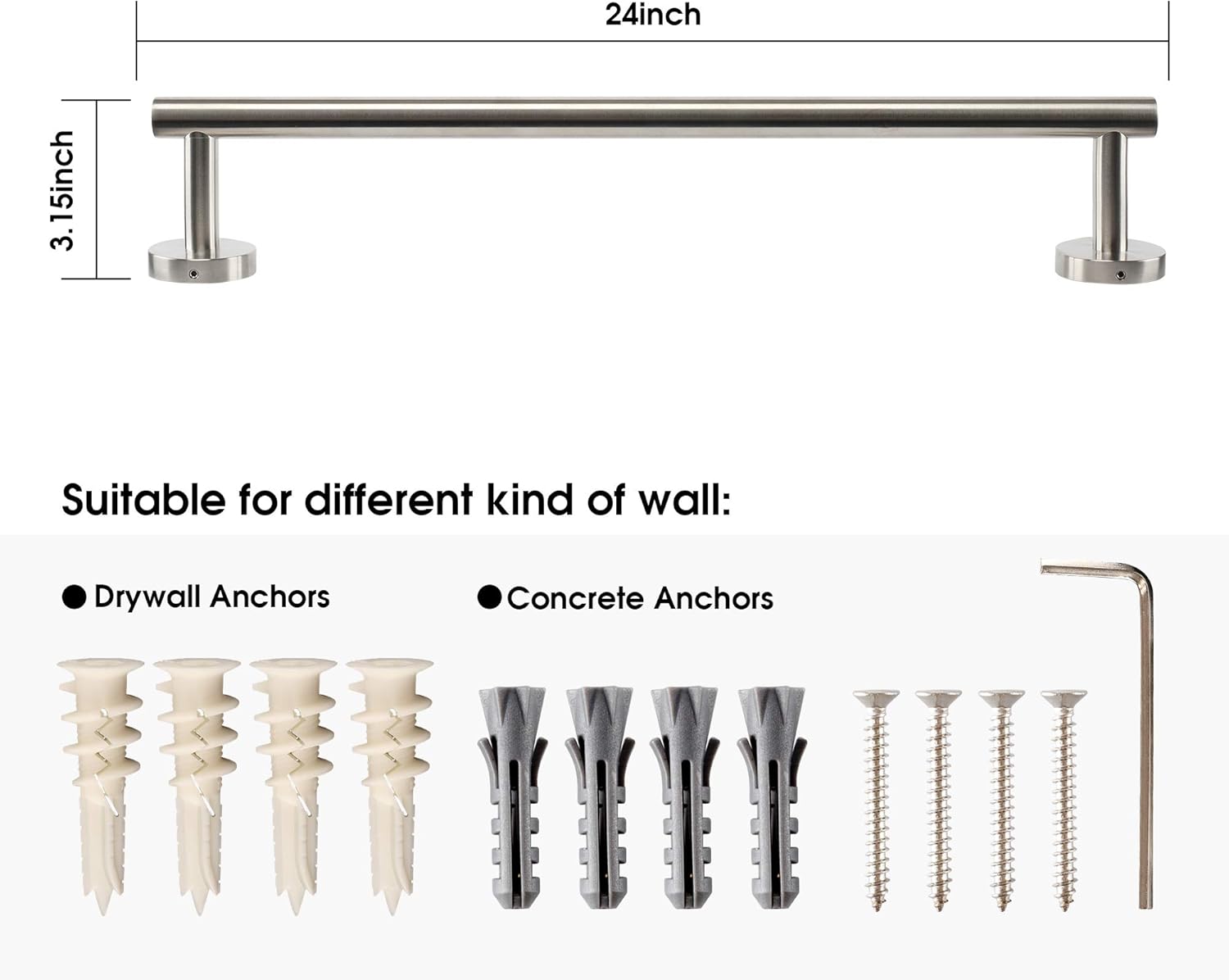 24 Inch Towel Bar Rack for Bathroom Lavatory,Stainless Steel Brushed Nickel,Wall Mount (Brushed Nickel, 24) : Tools & Home Improvement
