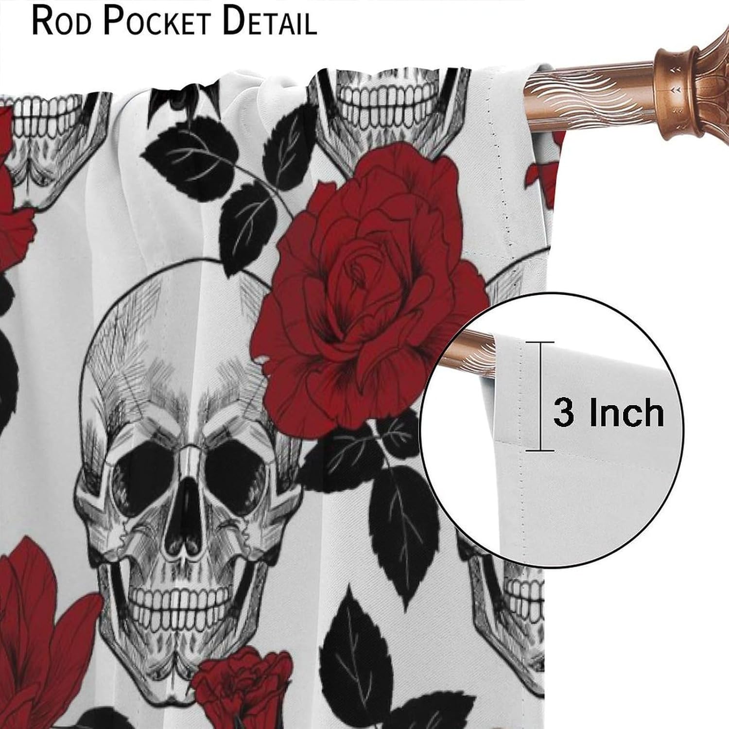 Halloween Blackout Curtain, Festival Halloween Night Skull Rose Skeleton Pattern Window Treatments Drapes for Bedroom Kitchen Office Living Room Decor 21" W x 54" L (Pack of 2)
