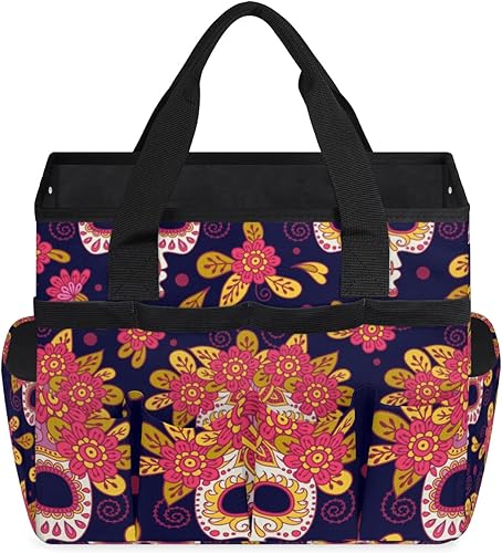Miniatura 2 de Skulls Flowers Garden Tool Tote Bag for Women Men Gardening Tool Storage Bags with 10 Pockets Standable Garden Home Tool Kits Organizer for Indoor