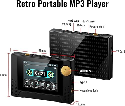 Miniatura 7 de Reproductor MP3 de 64 GB con Bluetooth 5.3, altavoz HD, radios FM de banda de frecuencia favorita, reproductor de música MP4 portátil de 50 horas de