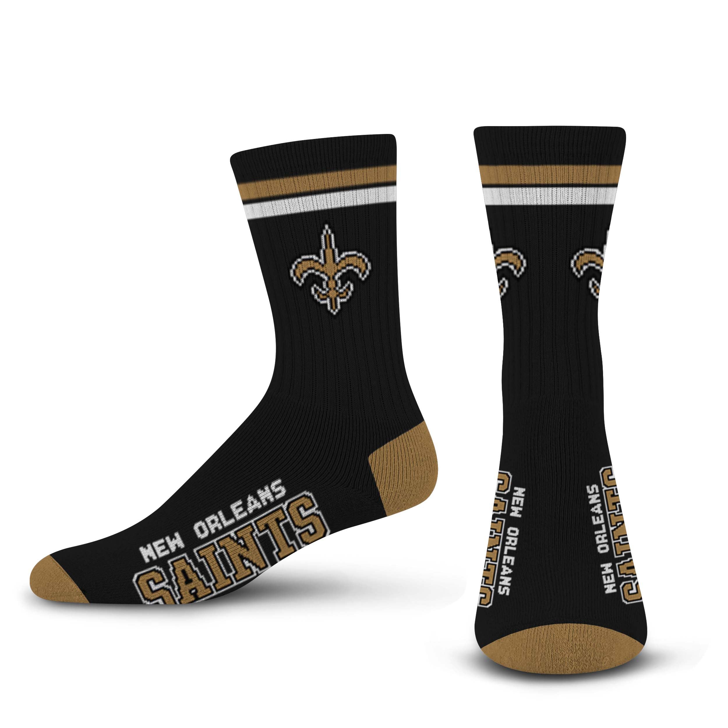 FBF - Official NFL 2 Stripe Adult Team Logo & Colors Crew Dress Socks Footwear for Men and Women Game Day Apparel, New Orleans Saints, Large