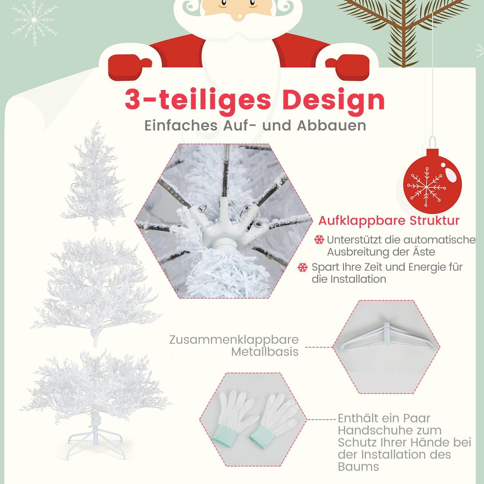 COSTWAY 180 cm Weihnachtsbaum Künstlich mit Beleuchtung, Tannenbaum mit Schnee, 11 Lichtmodi, 2 Lichtfarben, beleuchteter Christbaum mit 300 LEDs & Metallständer, für Zuhause Büro Geschäfte, Weiß