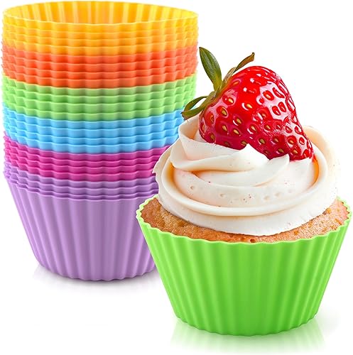 Miniatura 10 de 24 paquetes de tazas de silicona para hornear redondas reutilizables, antiadherentes, forros para magdalenas, aptas para alimentos, libres de BPA,