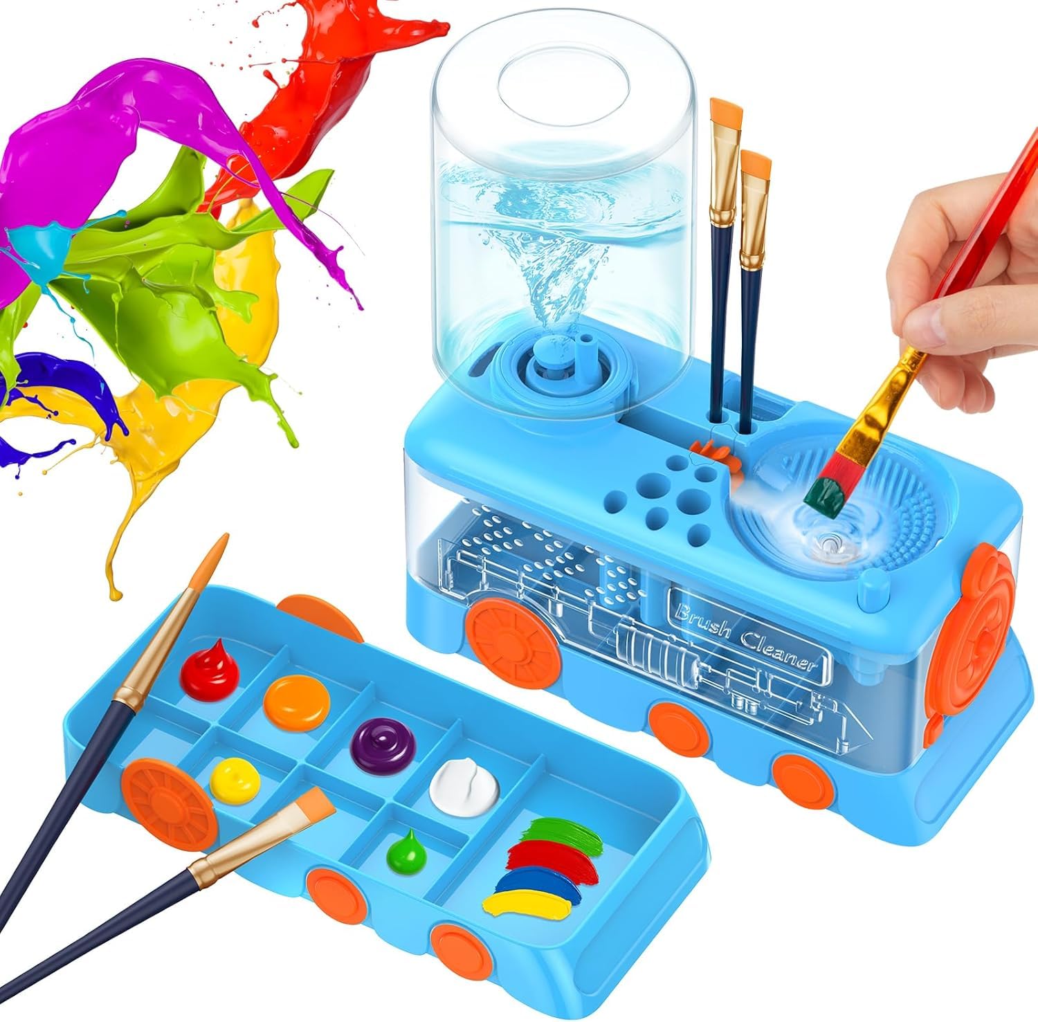Paint Brush Cleaner Rinser Water Circulation Dispenser,Brush Rinser &amp; Dispenser,Palette Painting Supplies for Watercolor Acrylic,Art Brush Cleaner Tool Gift for Artists,Adults,Beginners (1, Blue)