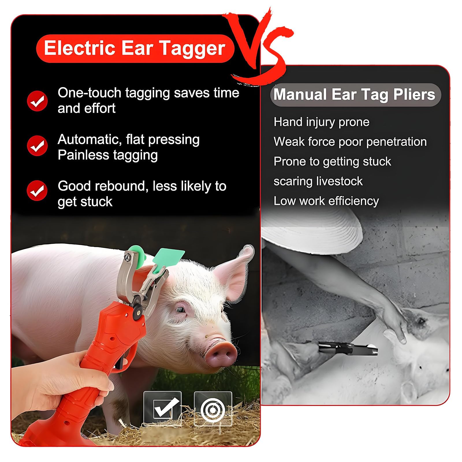 Aplicador Eléctrico De Crotales, Herramienta Inalámbrica Marcar Ganado, Reduce El Dolor del Animal, con 2 Baterías Y 4 Agujas Crotales, para Marcar Rápidamente Cerdos, Ganado Vacuno Y Ovino