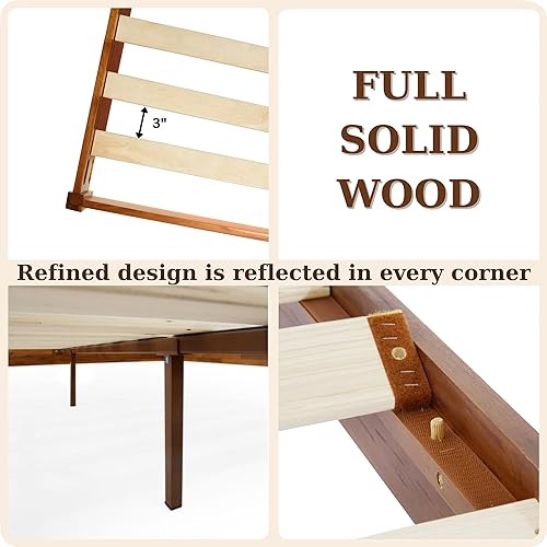 Miniatura 7 de Bme Dinkee - Base de cama de tamaño matrimonial sin cabecera, 15 pulgadas, minimalista y moderna, madera de acacia, 12 listones de madera para