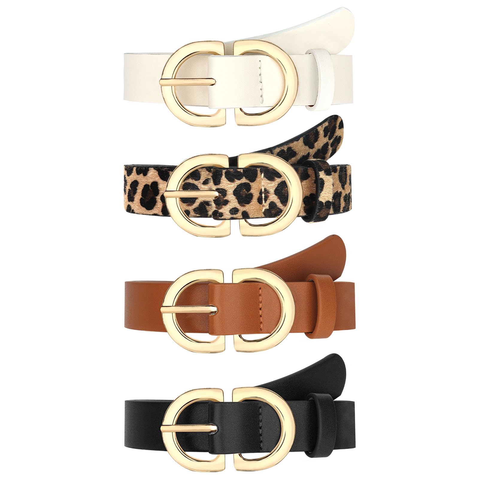 YARIEW 4 Pack Leopard Belts for Women Leather Belts for Jeans Pants Ladies Dress Belt Waist Belt with