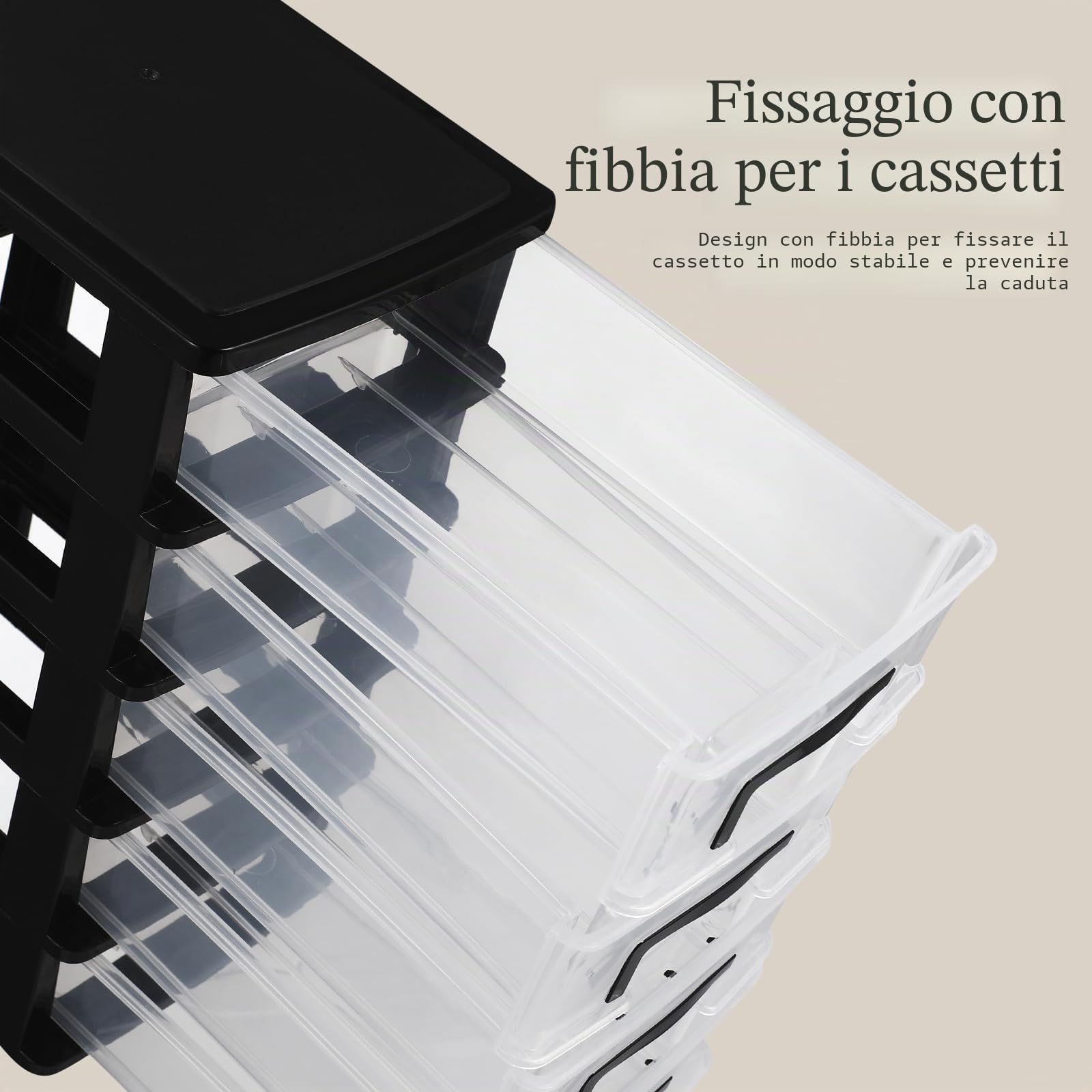 Healeved Organizer per cassetti in plastica a 5 ripiani, con cassetti estraibili trasparenti, organizer da scrivania per forniture per ufficio, artigianato, trucco e piccoli oggetti (nero)