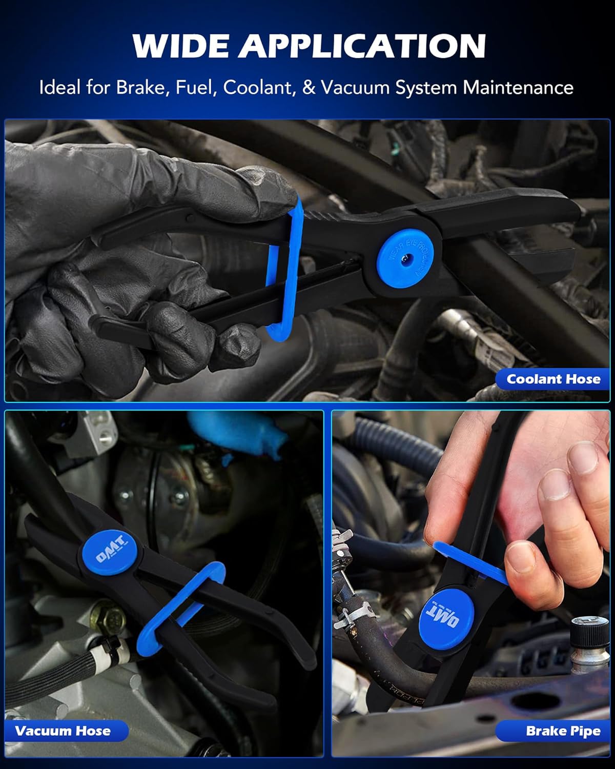 Orion Motor Tech Hose Pinch Off Pliers, 3 Piece Long Reach Hose Clamp Pliers Set for Flexible Hoses Brake Coolant Radiator Vacuum Fuel Lines Maintenance