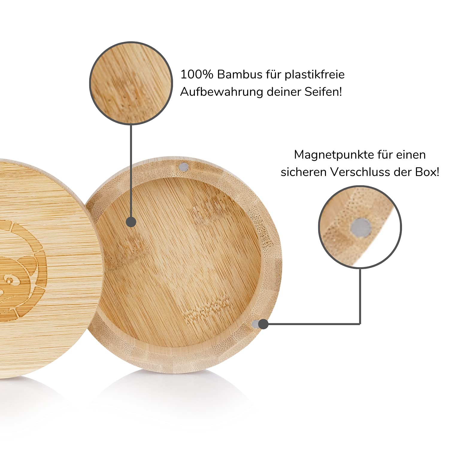 Boopan Boîte à Savon En Bambou De Qualité Supérieure Avec Couvercle Et Fermeture Magnétique Supplémentaire, Porte-savon En Bambou Naturel, 100 % Sans Plastique, Boîte à Savon En Bois Avec Couvercle