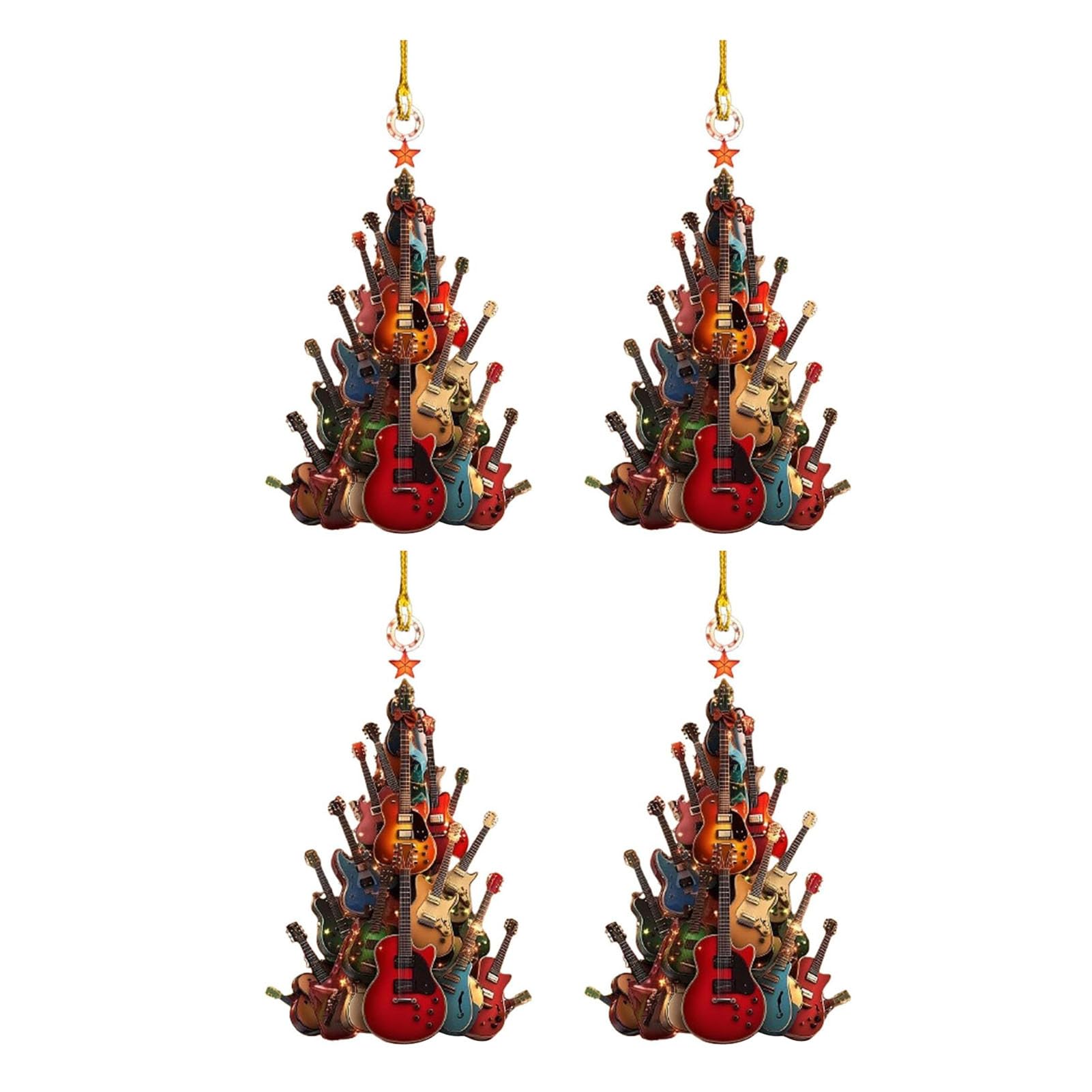 Guitar Christmas Tree Ornament 2D Acrylic Rockin' Around The Guitar Musical Instrument Hanging Decoration for Music Enthusiasts and Players 9cm 4pcs