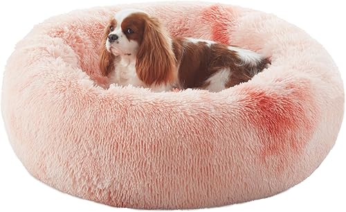 Miniatura 14 de Cama redonda con forma de dona de 36 pulgadas para perros grandes, cama redonda calmante y esponjosa para mascotas con funda extraíble y lavable, se