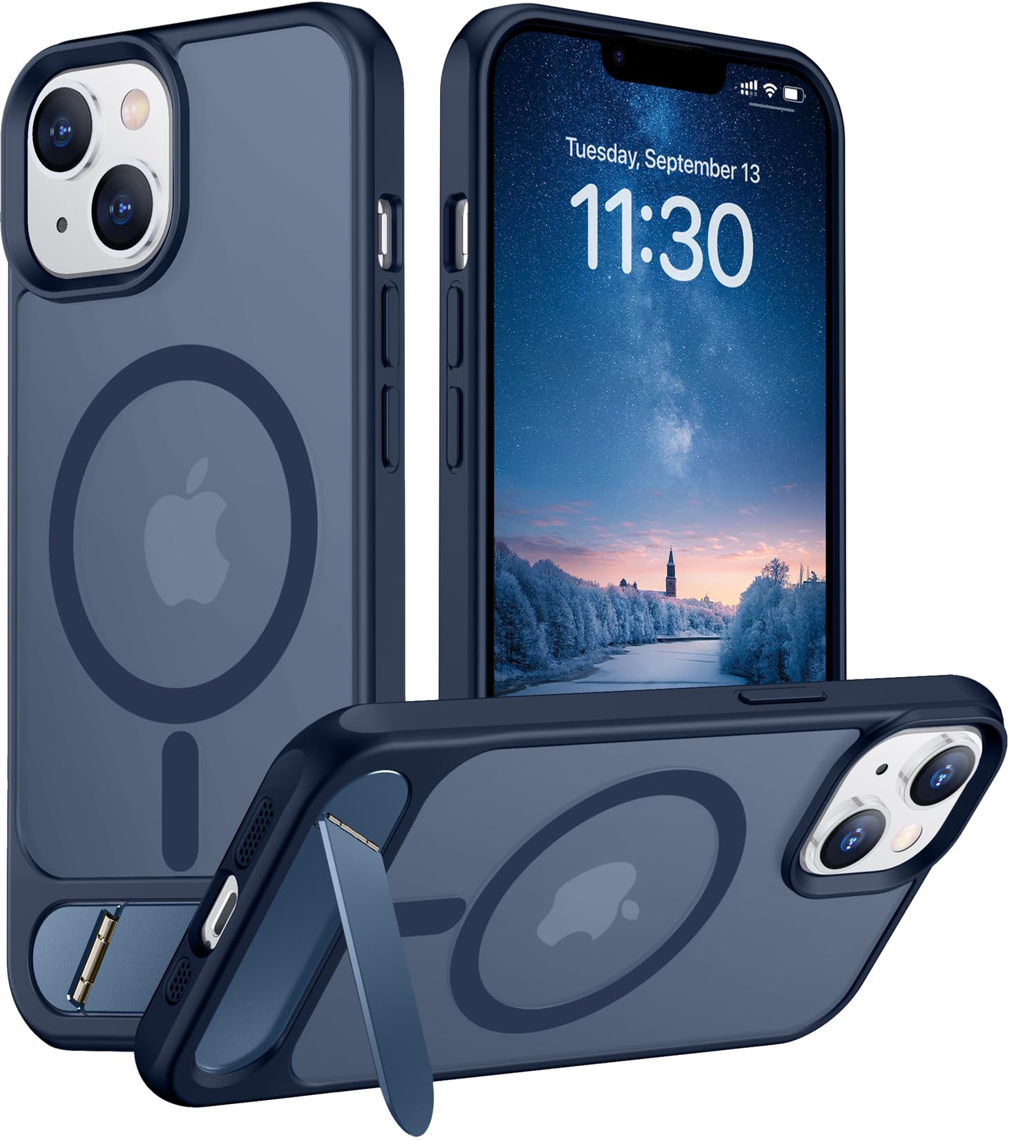 Temdan Magnetic Compatible with iPhone 14 Case/iPhone 13 Case,[Built-in Invisible Kickstand][Compatible with MagSafe][Military Grade Shockproof] Slim Translucent Matte Phone Case for iPhone 14/13 6.1"